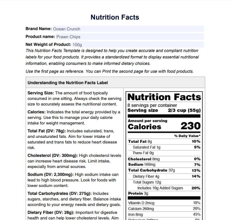 Nutrition Fact Template & Example | Free PDF Download